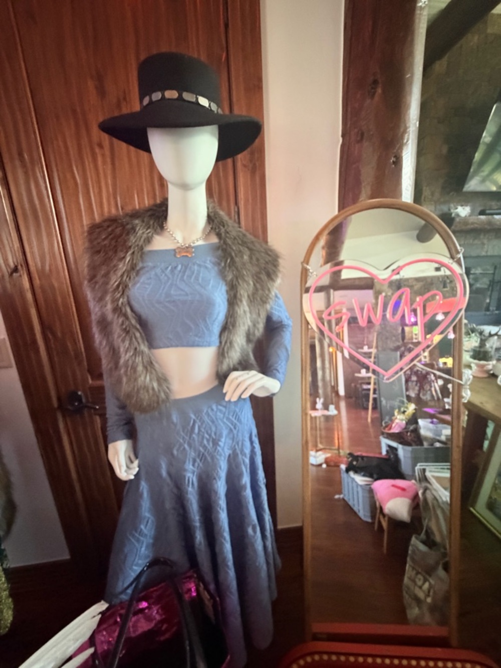 Free People Dusty Blue A-Line Skirt Set with Crop Top